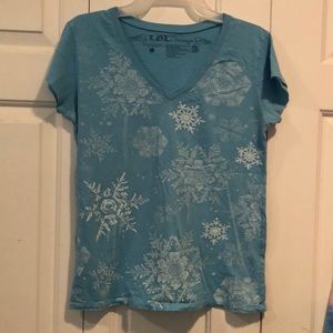 LOL Vintage aqua tee with sparkly snowflakes